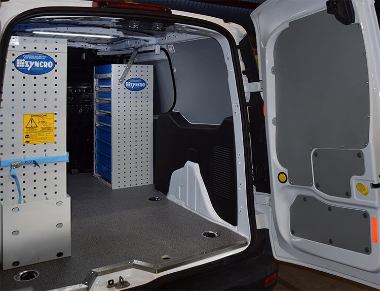 Parete destra Connect con mobile addossato alla porta laterale Syncro Friuli